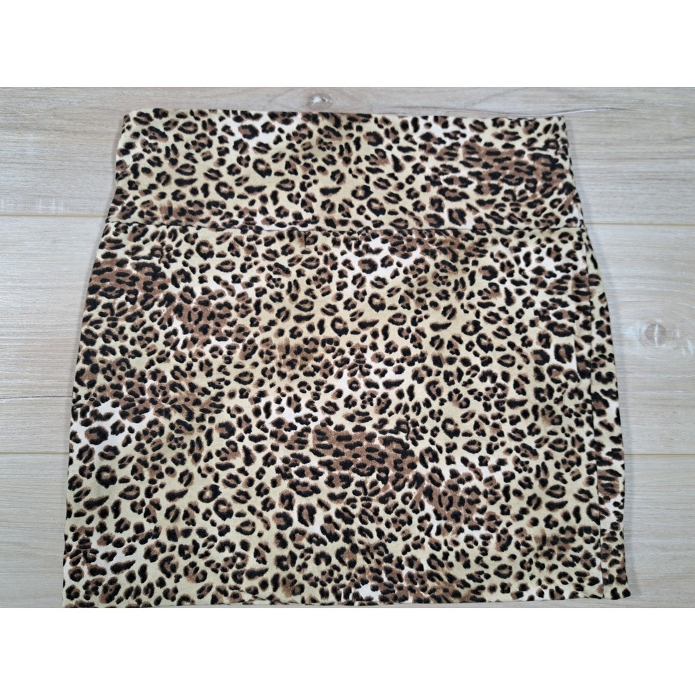 Wet Seal Leopard Print Mini Skirt Brown Tan Cotton Blend Bodycon BJ3920A2 Size M